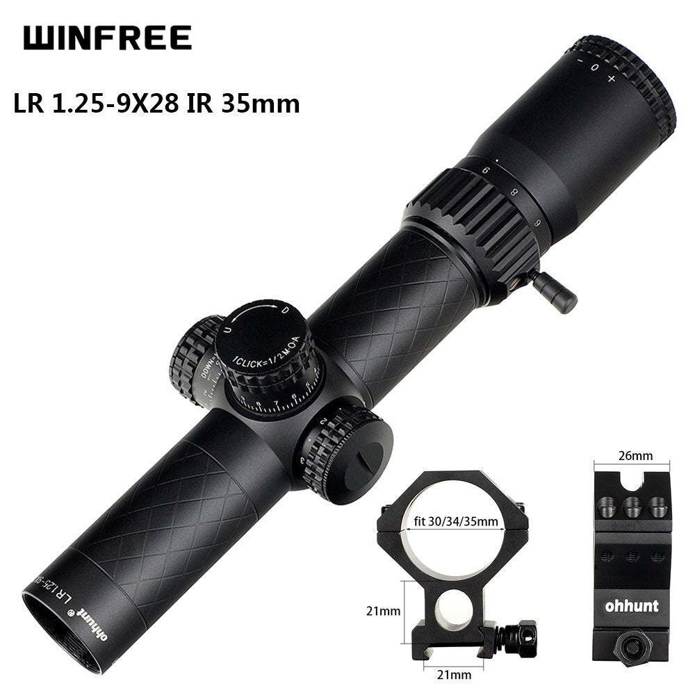 WINFREE LR 1.25-9X28 Compact Rifle Scopes 35mm Tube Glass Etched Reticle Red Illuminated Turrets Lock Reset - Image 16