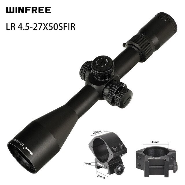 WINFREE® LR 4.5-27x50 SFIR Long Range Rifle Scope Mil Dot Glass Etched Reticle Red Illumination Side Parallax Turrets Lock Reset - Image 19