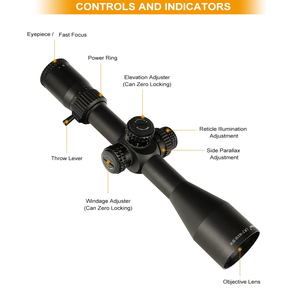 WINFREE® LR 2-16x50 SFIR Tactical Rifle Scope Glass Etched Reticle Side Parallax Turrets Lock Reset Large Hand Wheel - Image 8