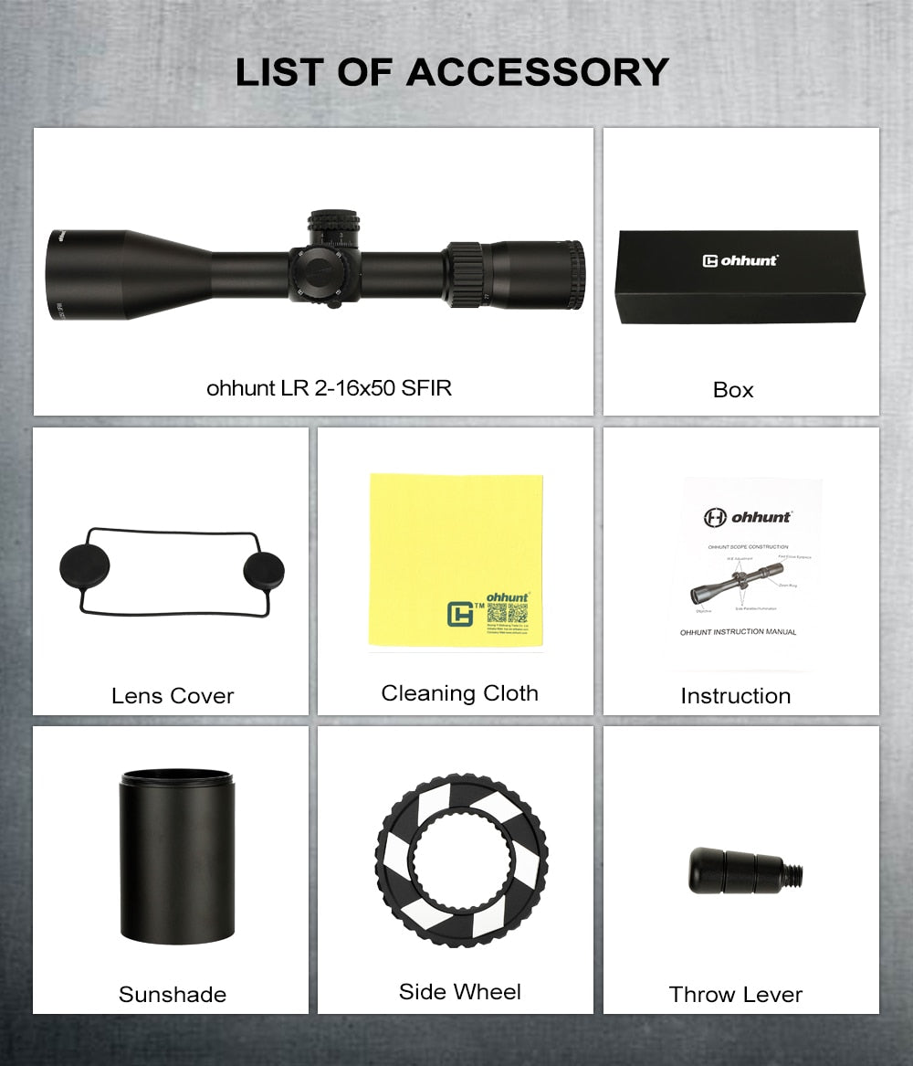 WINFREE® LR 2-16x50 SFIR Tactical Rifle Scope Glass Etched Reticle Side Parallax Turrets Lock Reset Large Hand Wheel - Image 16
