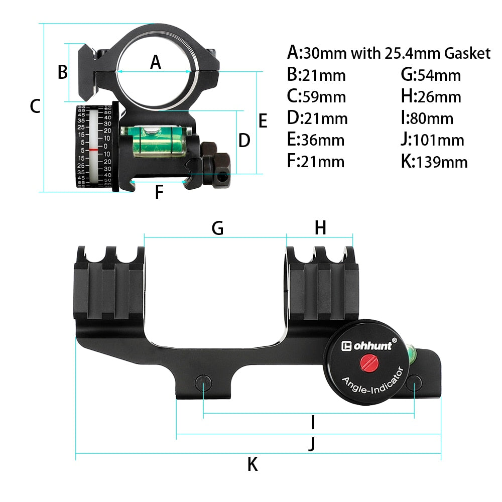WINFREE 20 MOA Picatinny Scope Mount Extended Rings with Angle Cosine Indicator Kit Bubb Level for 1 inch/30mm Tube - Image 2