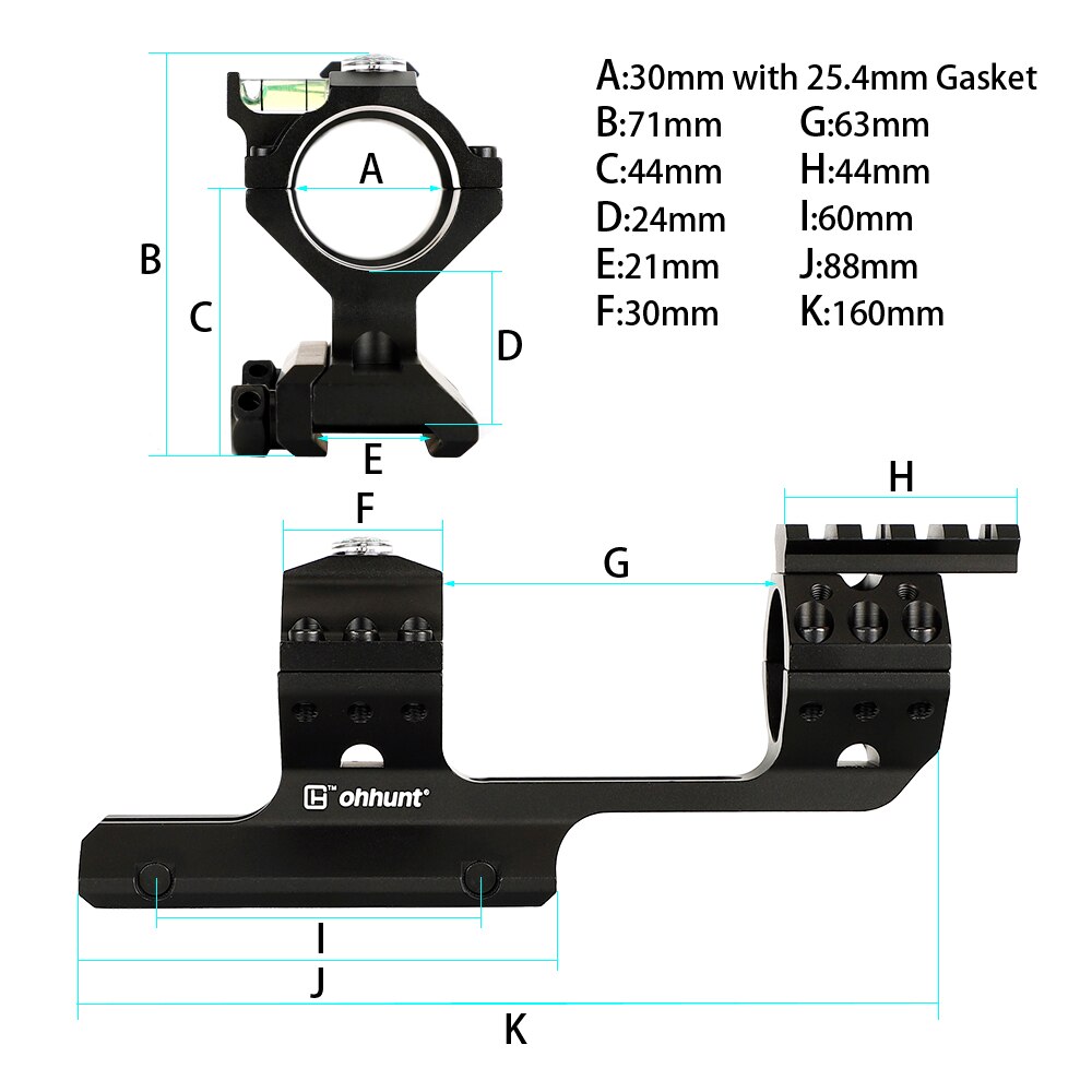WINFREE Rock-Solid Bi-direction 25.4mm 30mm Offset Rifle Scopes Mount Top with Bubble Level Compass Picatinny Rail - Image 6