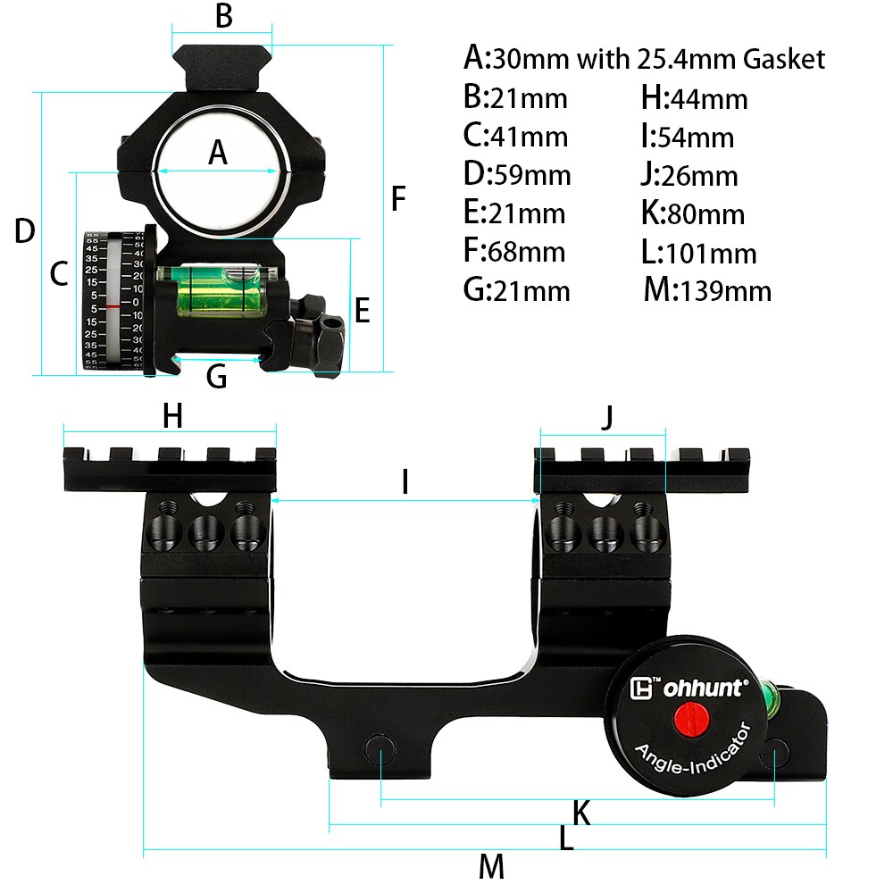 WINFREE 1-Piece 1 inch 30mm Picatinny Mount with Angle Cosine Indicator Kit Bubb Level Two Top Rail - Image 6