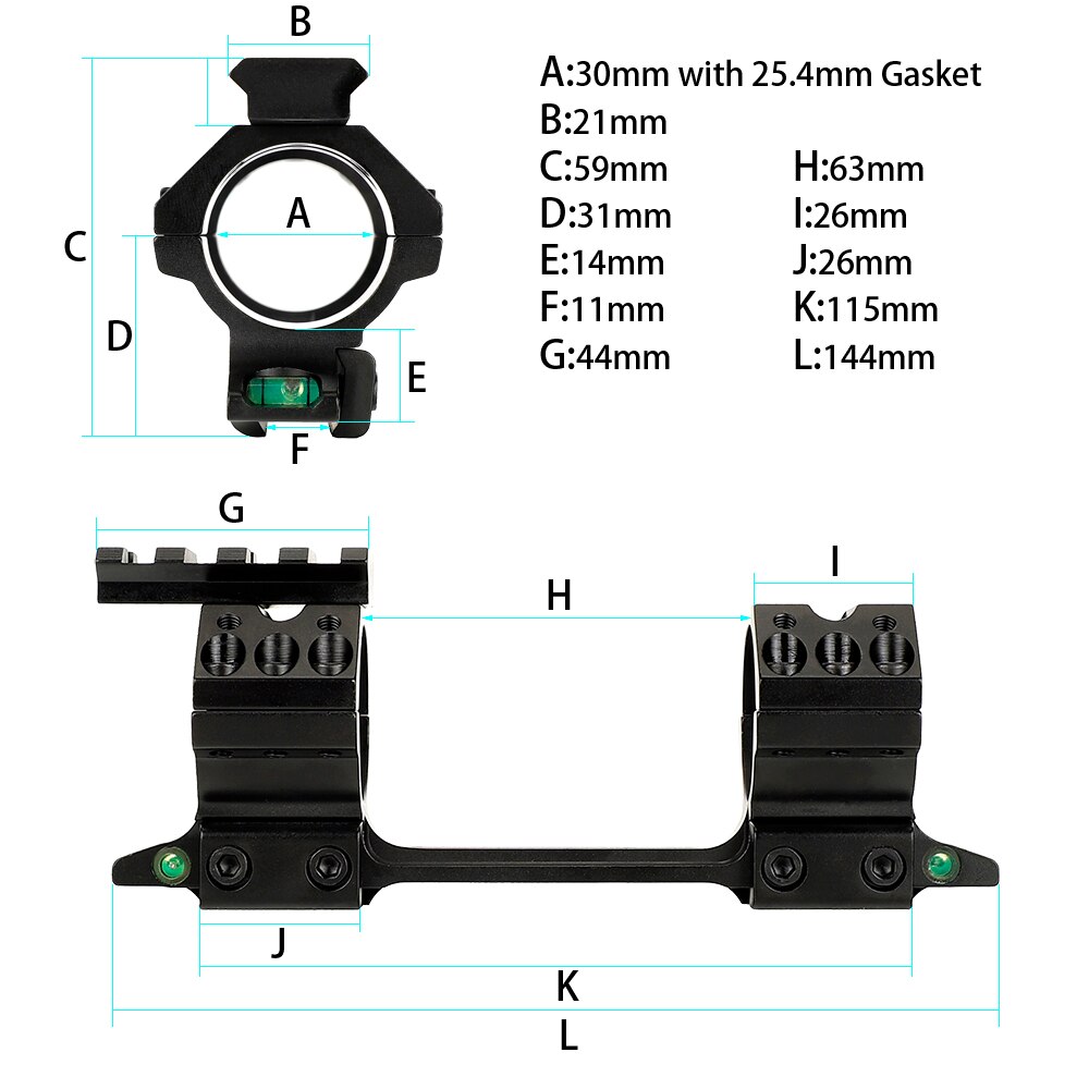WINFREE 30mm Scope Rings Mount for 11mm 3/8" Dovetail Rail Mount with Top Picatinny Rail & Bubble Level - Image 7