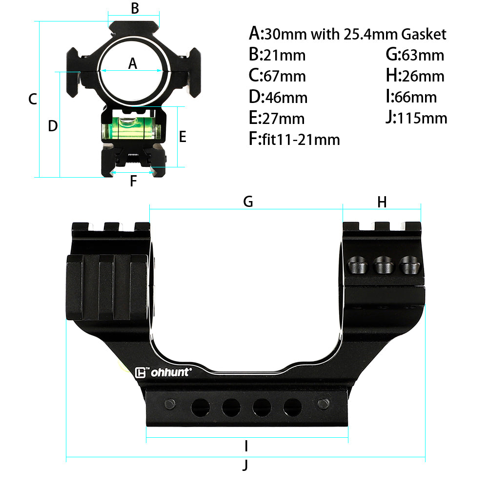 WINFREE 1 inch 30mm Diameter 11mm 3/8" Dovetail 20mm Picatinny Rifle Scope Mount with Bubble Level Extra Rail - Image 4