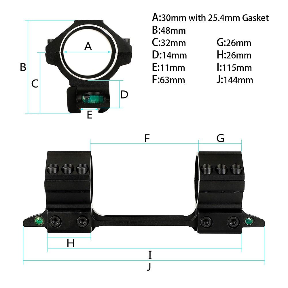 WINFREE Bi-direction 11mm Dovetail 1 inch 30mm Rifle Scope Rings with Two Bubble Level Medium Profile - Image 3