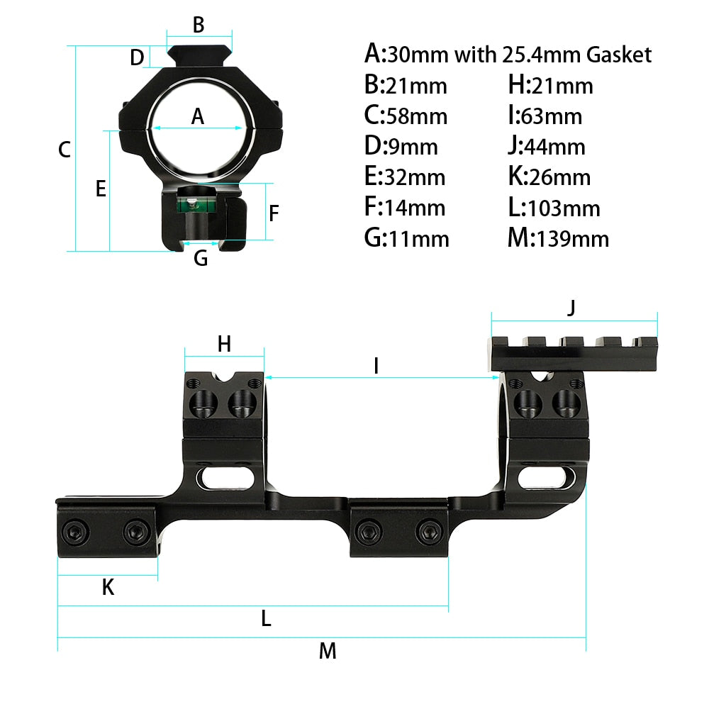 WINFREE 11mm 3/8" Dovetail Cantilever Scope Mount 30mm 1 inch Dia Mount with Bubble Level - Image 4