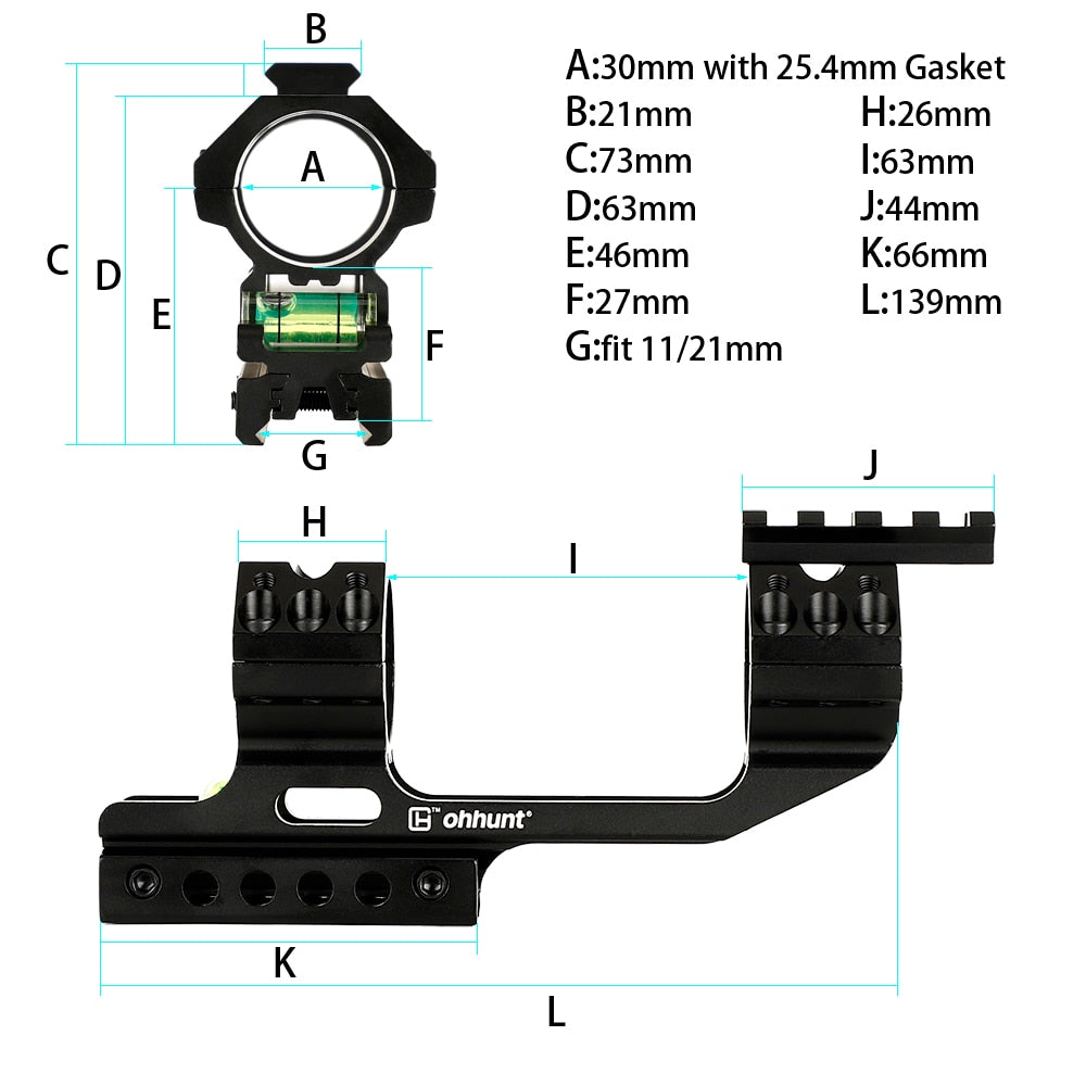 WINFREE Dovetail & Picatinny Dual Use One Piece Cantilever Scope Mount 30mm 1 inch Dia - Image 3