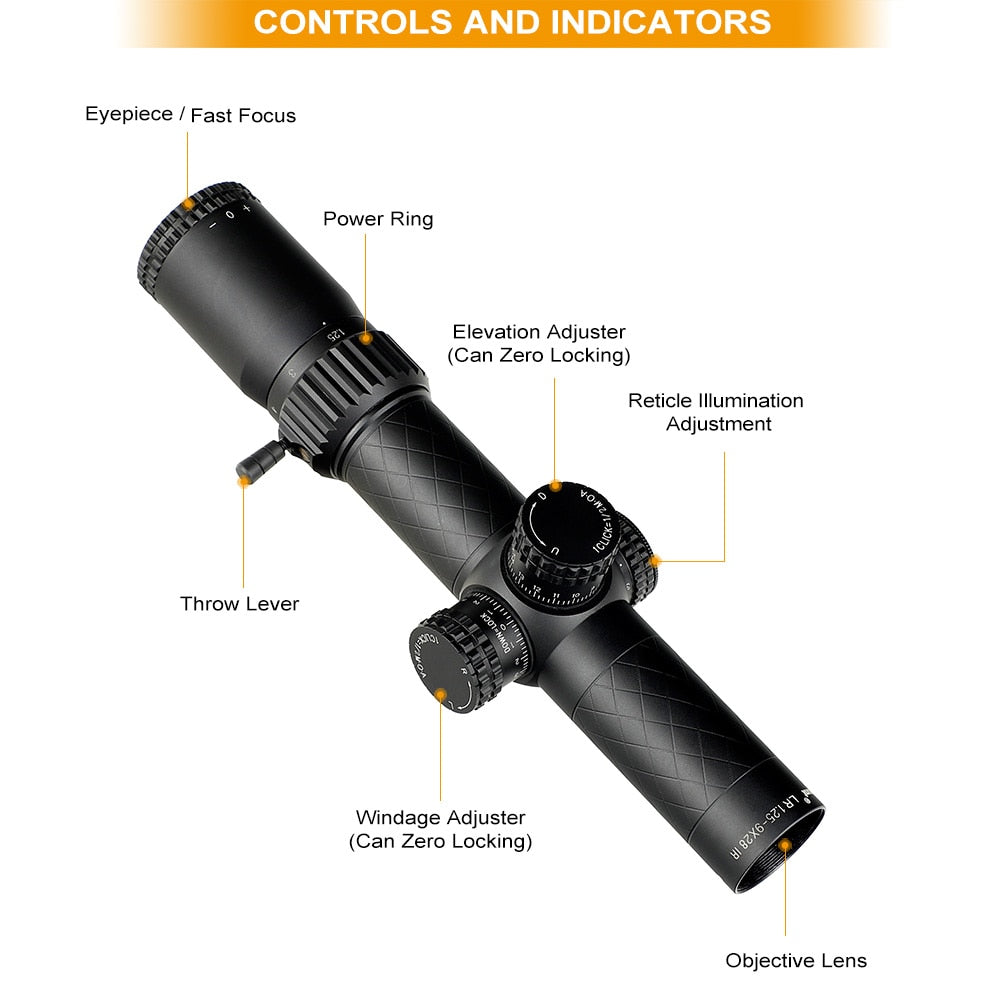 WINFREE LR 1.25-9X28 Compact Rifle Scopes 35mm Tube Glass Etched Reticle Red Illuminated Turrets Lock Reset - Image 9