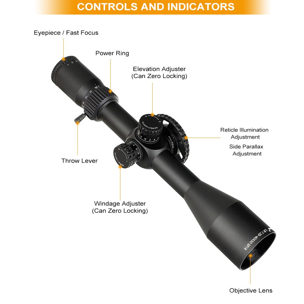 WINFREE LR 7.25-40X50 SFIR Red Illumination Hunting Riflescope Glass Etched Reticle Side Parallax Turret Lock Reset - Image 8