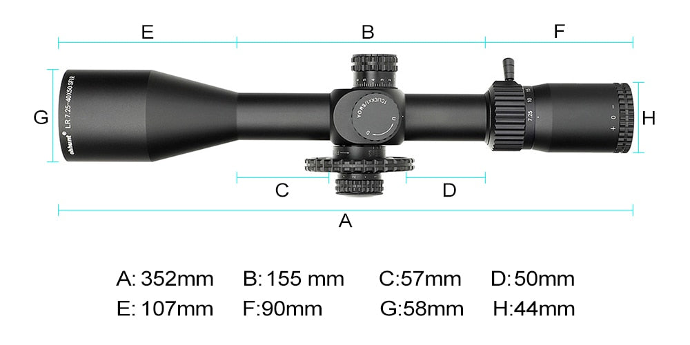 WINFREE LR 7.25-40X50 SFIR Red Illumination Hunting Riflescope Glass Etched Reticle Side Parallax Turret Lock Reset - Image 15