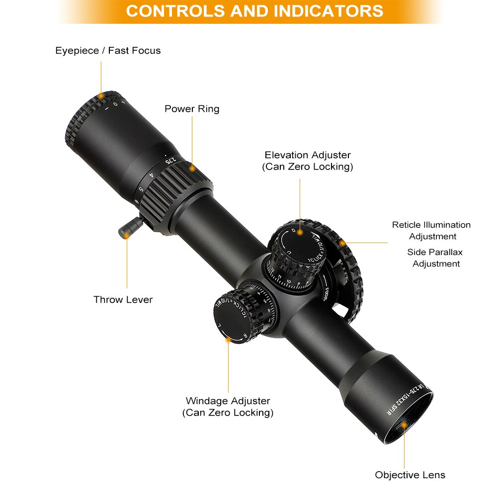 WINFREE LR 2.75-15X32 SFIR Tactical Rifle Scope with Red Illumination Side Parallax Glass Etched Reticle Turret Lock Reset - Image 7