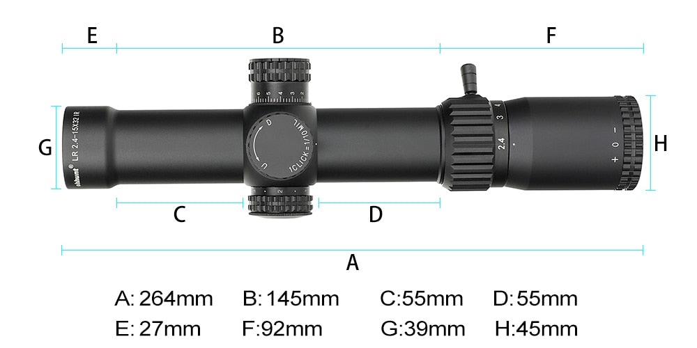 WINFREE LR 2.4-15X32 Compact Rifle Scope 35mm Tube Tactical Optics - Image 12