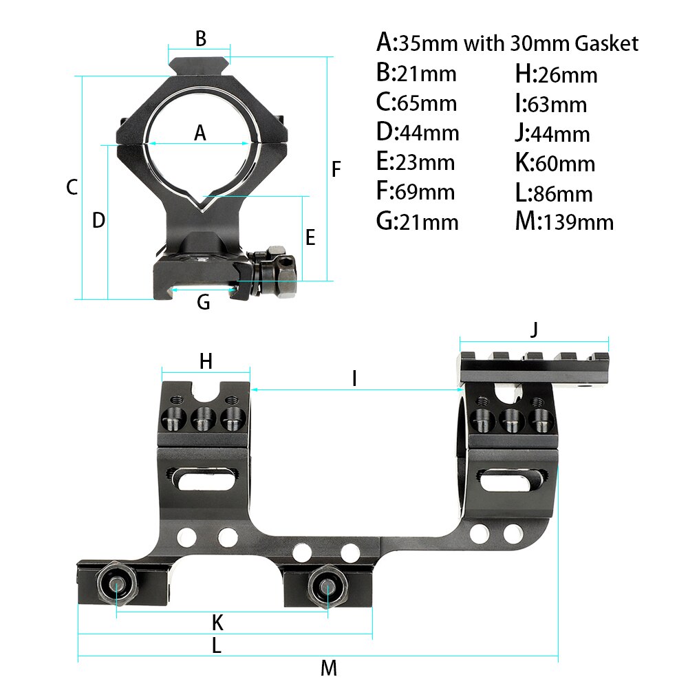 WINFREE ® 30mm/35mm Bi-direction Cantilever Scope Mount with Top Picatinny Rail High Profile - Image 2