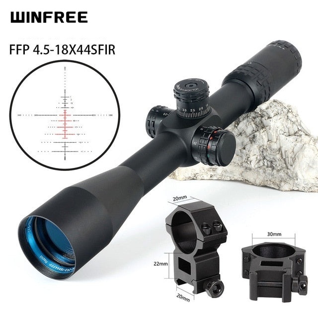 WINFREE® 4.5-18X44 SFIR Tactical FFP Rifle Scopes Side Parallax R/G Glass Etched Reticle Lock Reset - Image 20