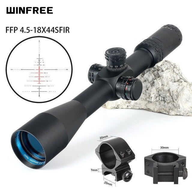 WINFREE® 4.5-18X44 SFIR Tactical FFP Rifle Scopes Side Parallax R/G Glass Etched Reticle Lock Reset - Image 22