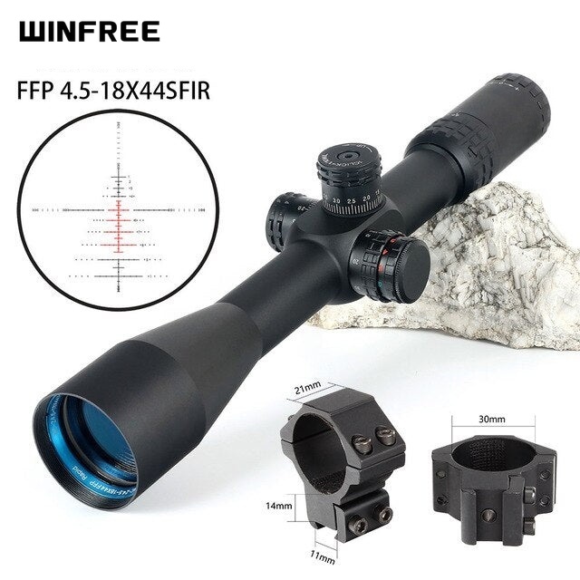 WINFREE® 4.5-18X44 SFIR Tactical FFP Rifle Scopes Side Parallax R/G Glass Etched Reticle Lock Reset - Image 18