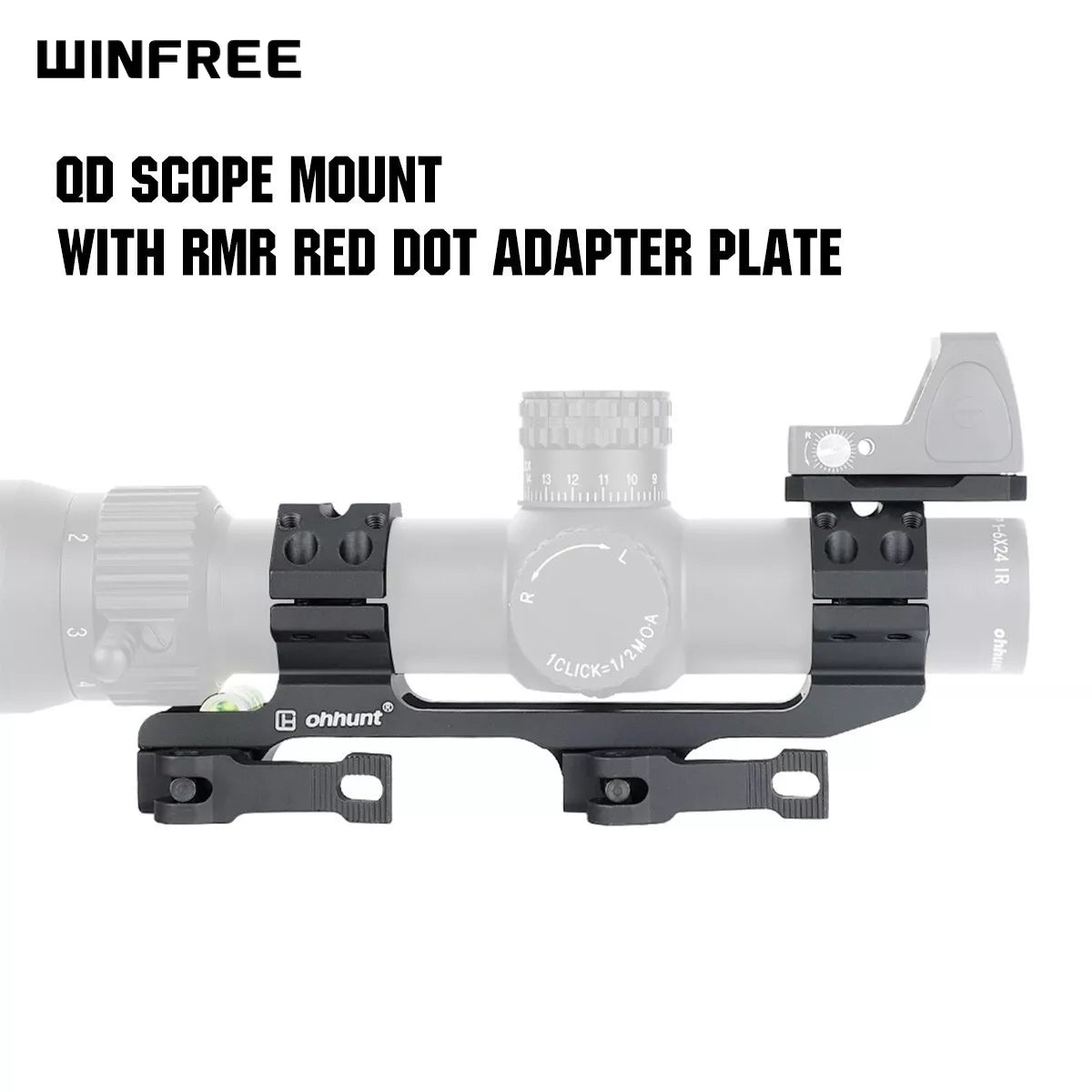 WINFREE ® 30mm Picatinny QD Scope Mount with RMR Footprint Adapter and Picatinny Rail on Top - Image 2