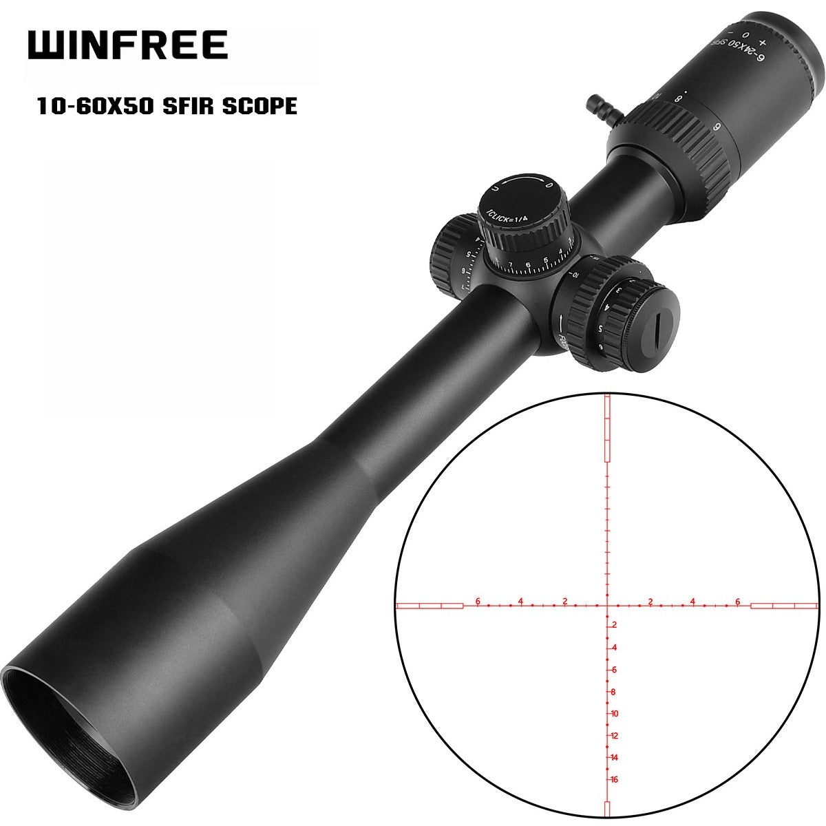 WINFREE LRS 10-60X50 SFIR Long Range Rifle Scope Side Parallax Red Illuminated - Image 4